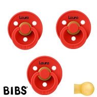 BIBS Colour Sutter med navn str2, 3 Candy Apple, Runde latex, Pakke med 3 sutter